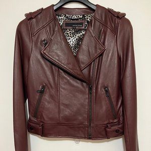 Wilsons Leather Women Burgundy Genuine Lamb Leather Biker Jacket M $500 NWT